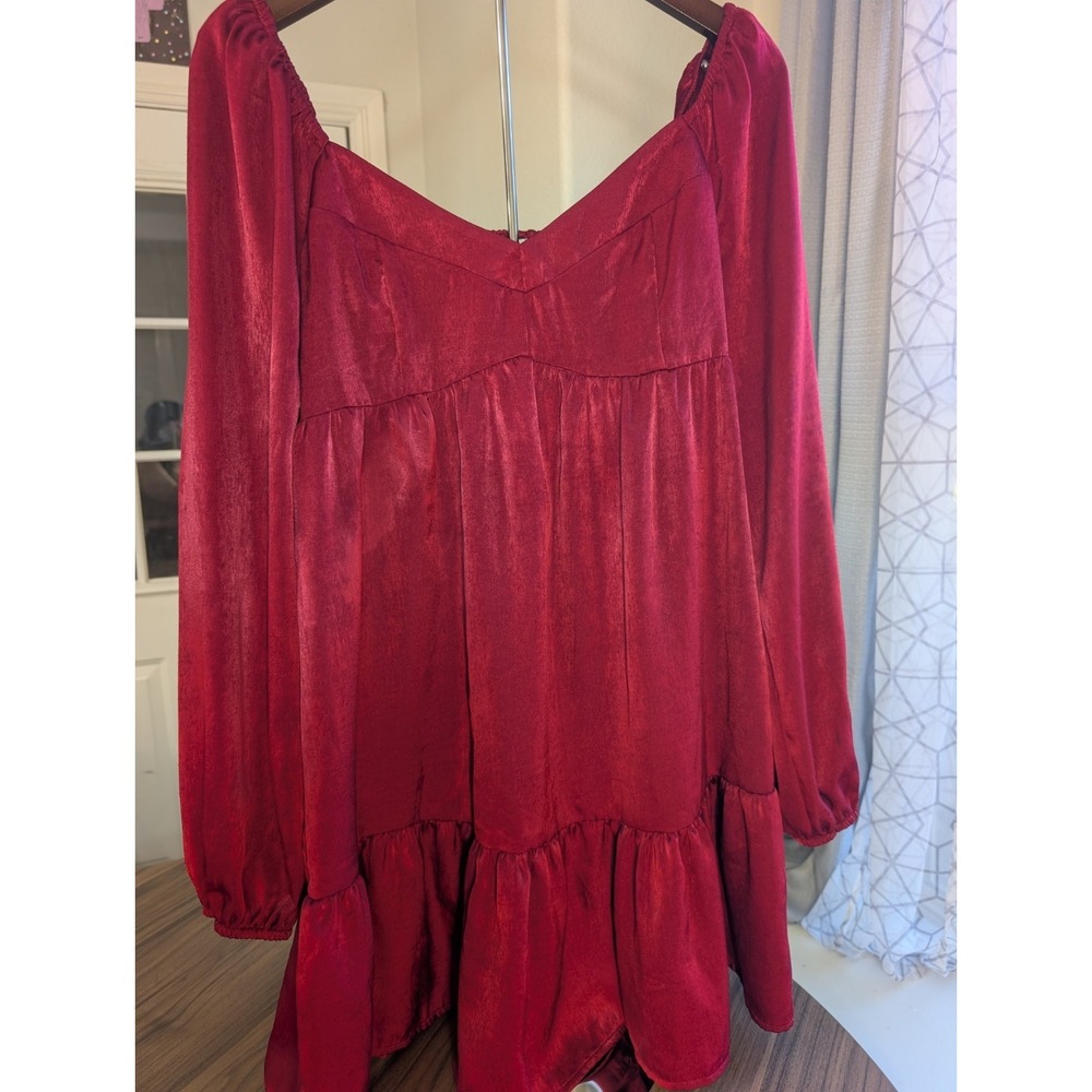 Alter'd State Womens Medium Burgundy Mini Dress Puff Sleeve Smocked Back...